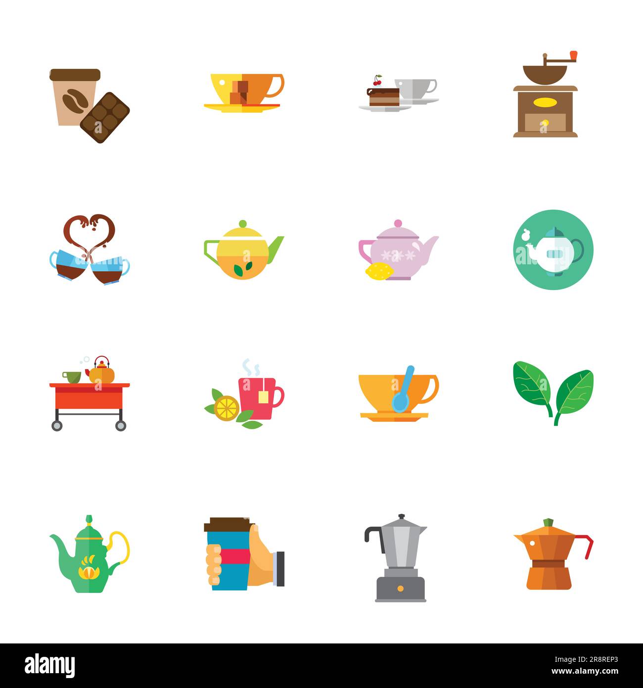 Symbolset für Tee und Kaffee. Teezeit, Café, Pause Stock Vektor