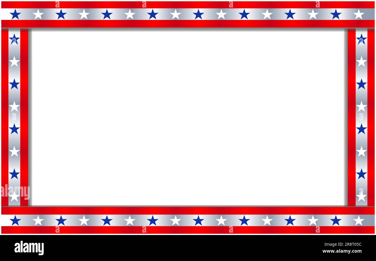 Dekorativer Rahmen mit den Symbolen der US-Flagge und leerem Platz für Text und Bilder. Stock Vektor