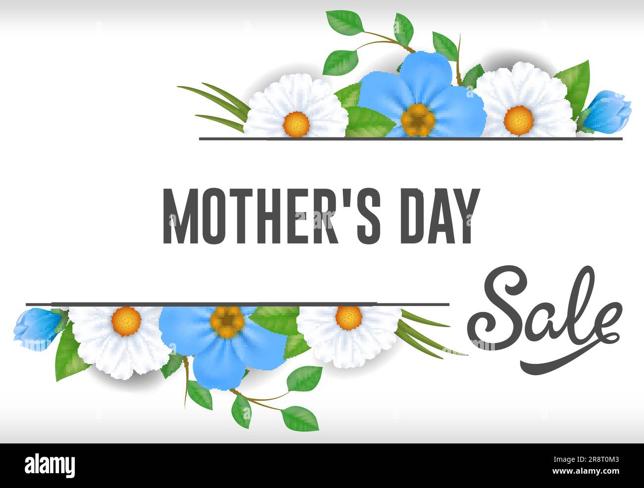 Schriftzug zum Muttertag mit blauen und weißen Blumen Stock Vektor