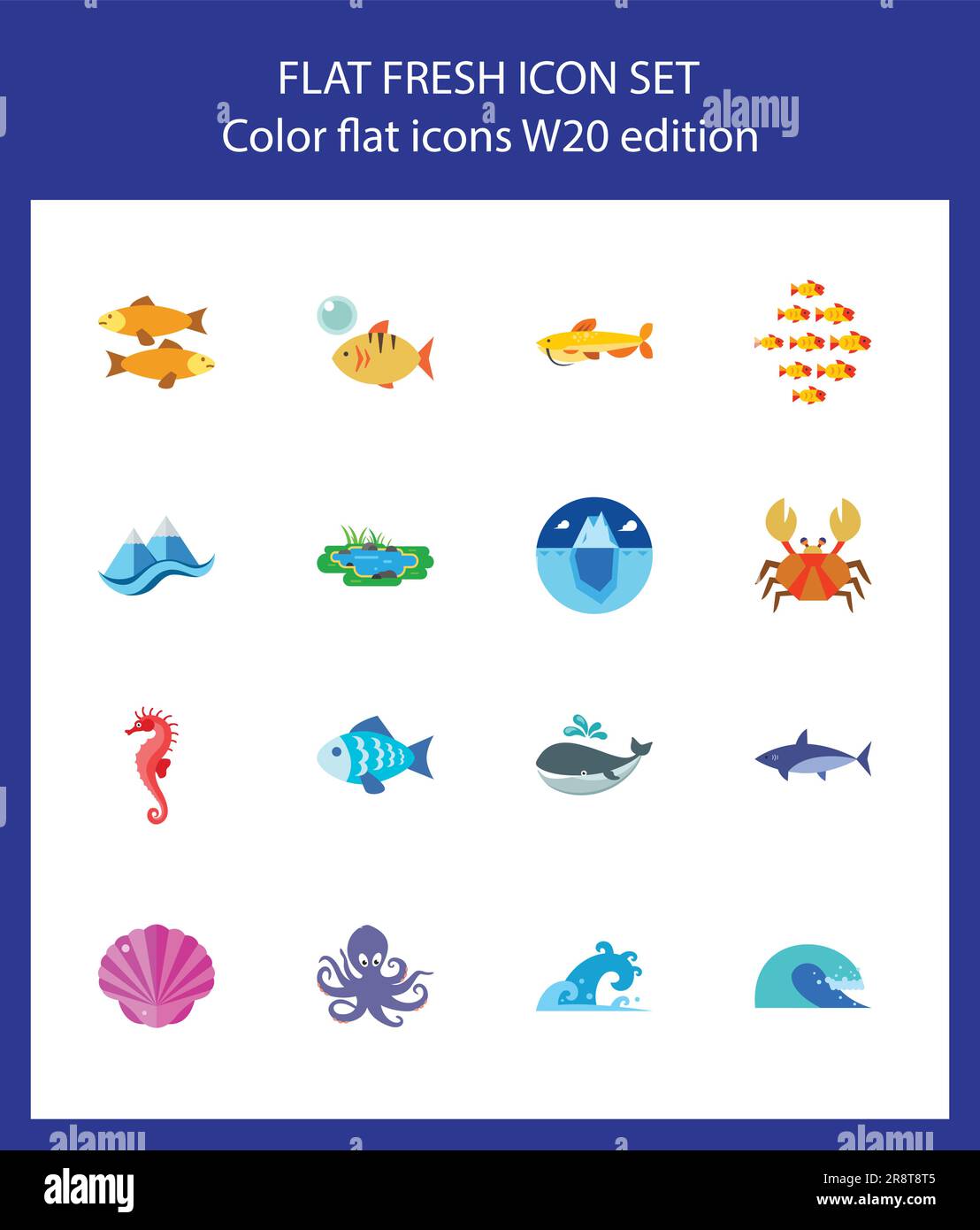 Sea Life Icon Set. Fische, Weichtiere und Arthropoden Stock Vektor