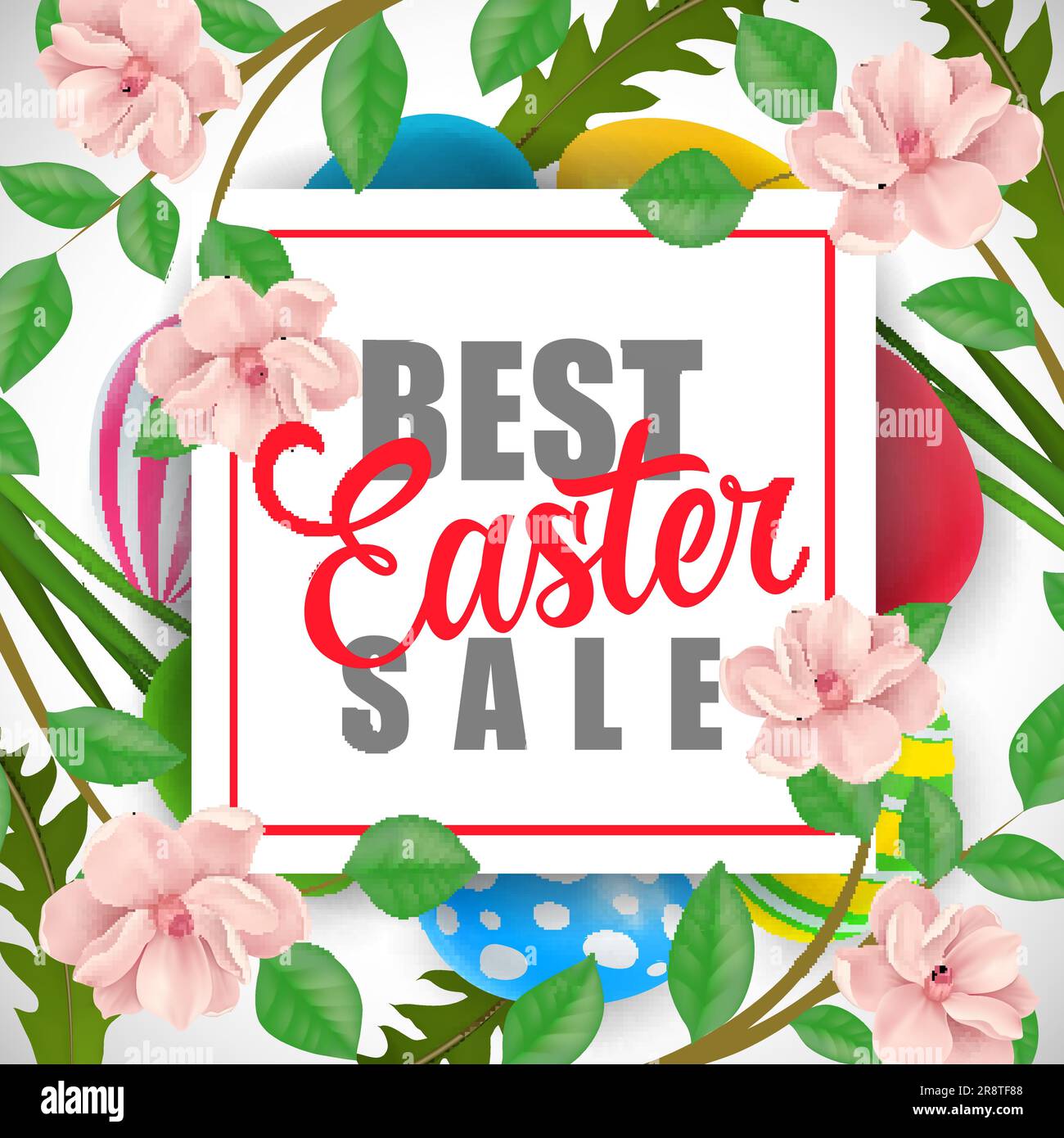 Bestes Osterangebot – Schriftzug mit Pflanzen Stock Vektor