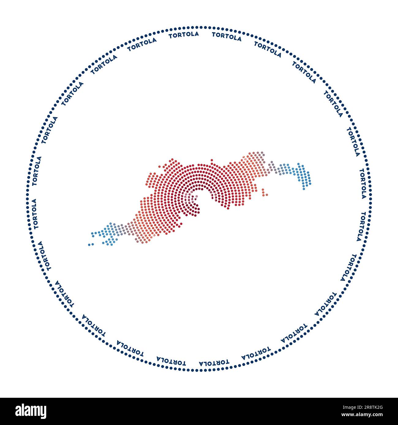 Tortola rund Logo. Digitale Form von Tortola in gepunktetem Kreis mit Inselname. Technisches Symbol der Insel mit abgestuften Punkten. Kreativer Vektor Il Stock Vektor