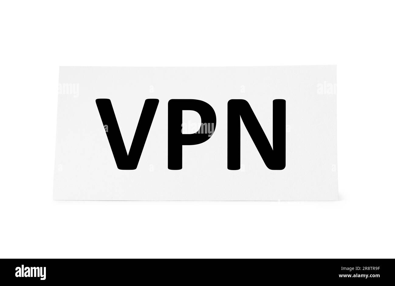 Papierbogen mit der Abkürzung VPN (Virtual Private Network), isoliert auf weiß Stockfoto