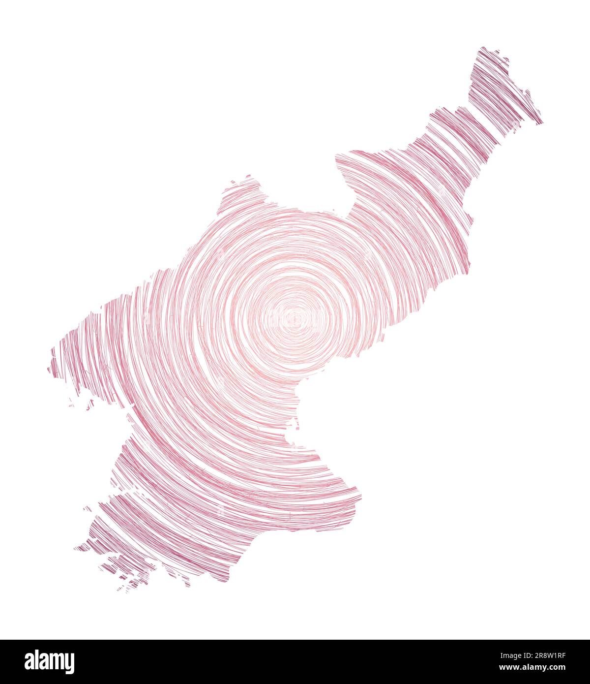 Nordkoreakarte gefüllt mit konzentrischen Kreisen. Skizzieren Sie Kreise in Form des Landes. Vektorabbildung. Stock Vektor