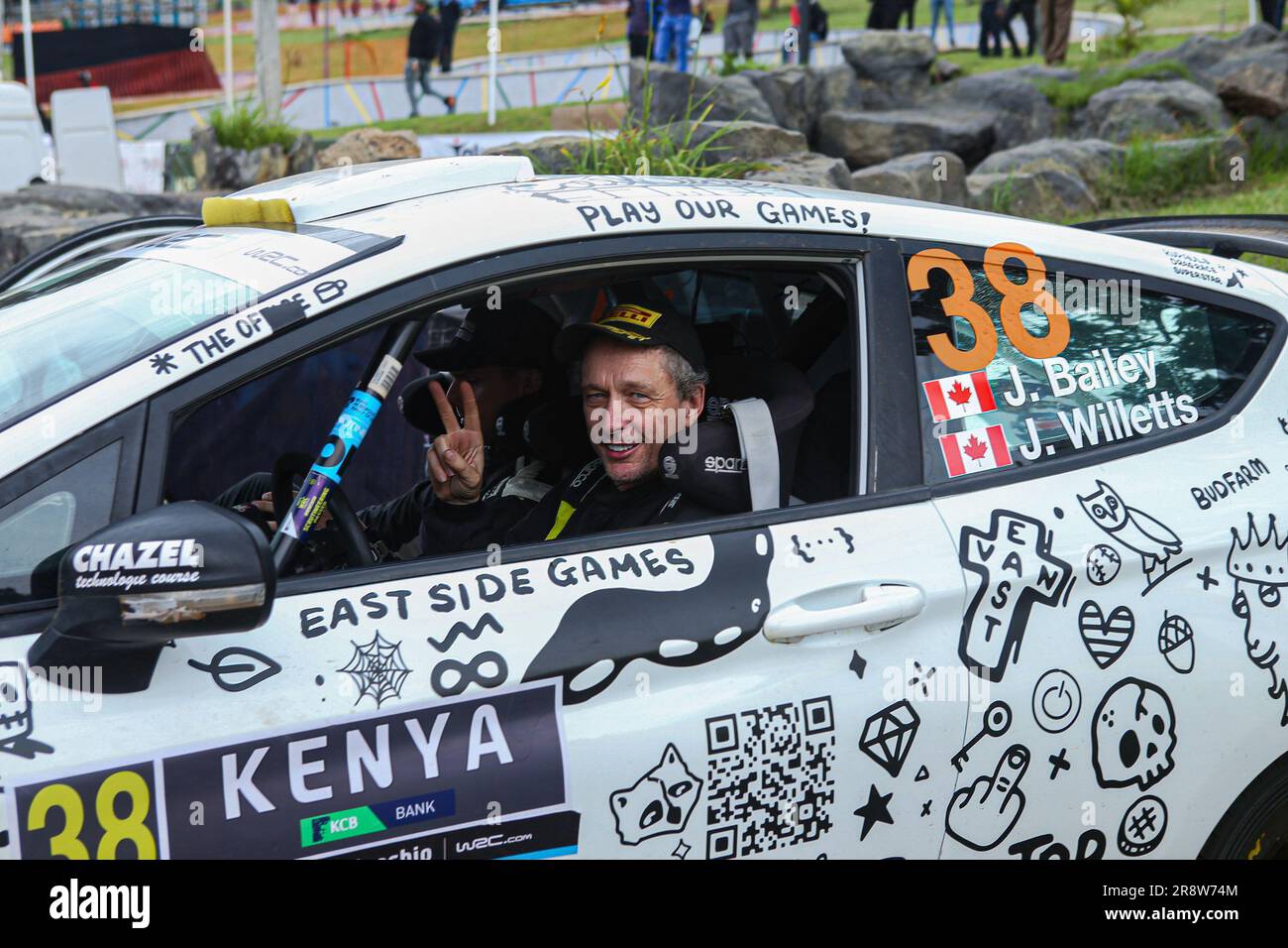 Nairobi, Kenia. 22. Juni 2023. Der kanadische Fahrer Bailey wurde während der WRC 2023 Safari Rally auf dem Gelände des Uhuru Parks in Nairobi gesehen. Die WRC-Safari-Rallye 2023 startete mit der Flagge im Nairobiís Uhuru-Park und danach Rallye-Fahrer fuhren zu den Kasarani Grounds für die Super Special Stage. In diesem Jahr ist der Rallye-Wettbewerb 70 Jahre in Folge die Safari Rallye. Die WRC-Safari-Rallye 2023 findet vom Donnerstag, 22. Juni bis Sonntag, 25. Juni 2023 in Nairobi County und Naivasha, Nakuru County in Kenia statt. Kredit: SOPA Images Limited/Alamy Live News Stockfoto