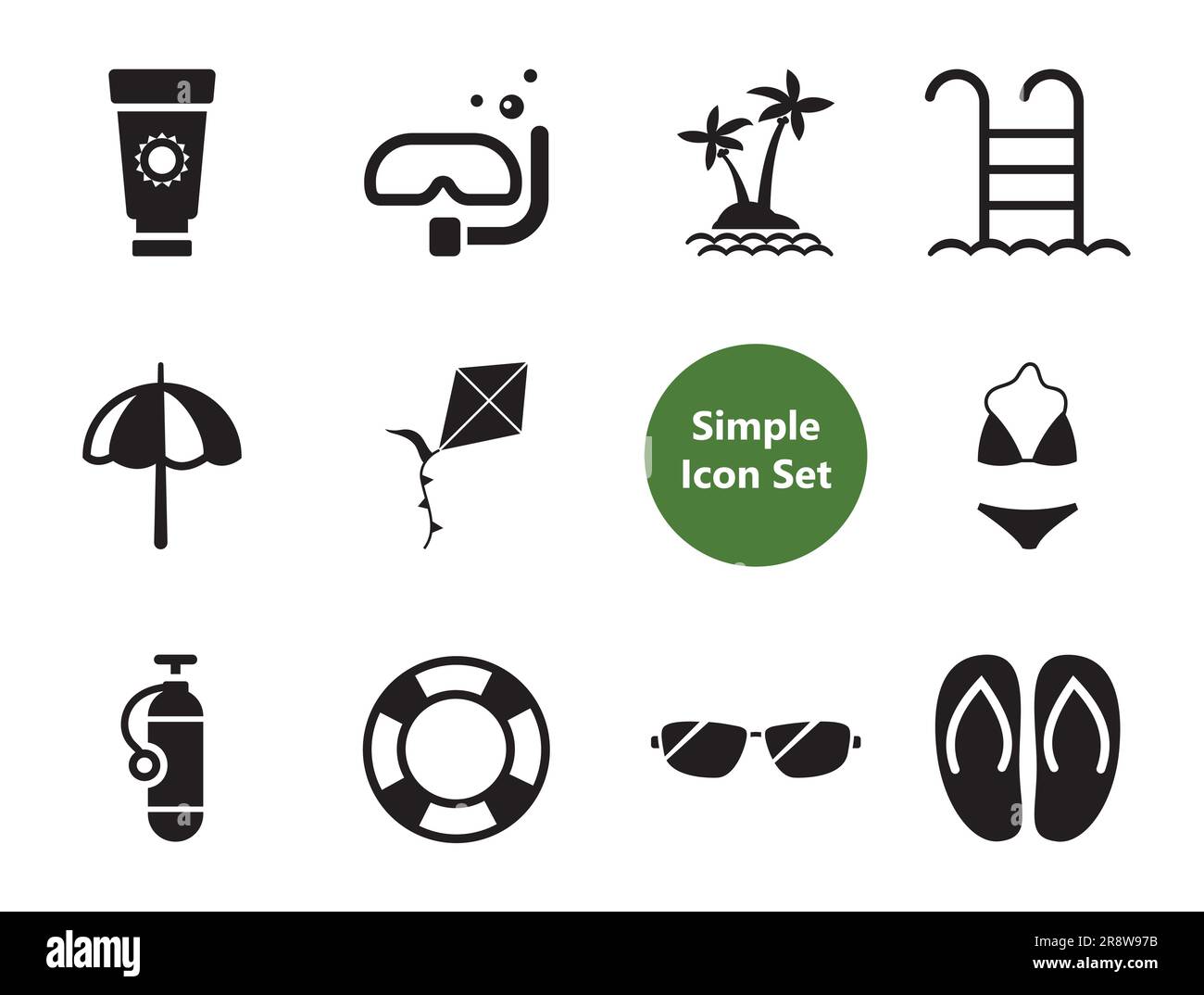 Summer Simple Icons Set Stock Vektor