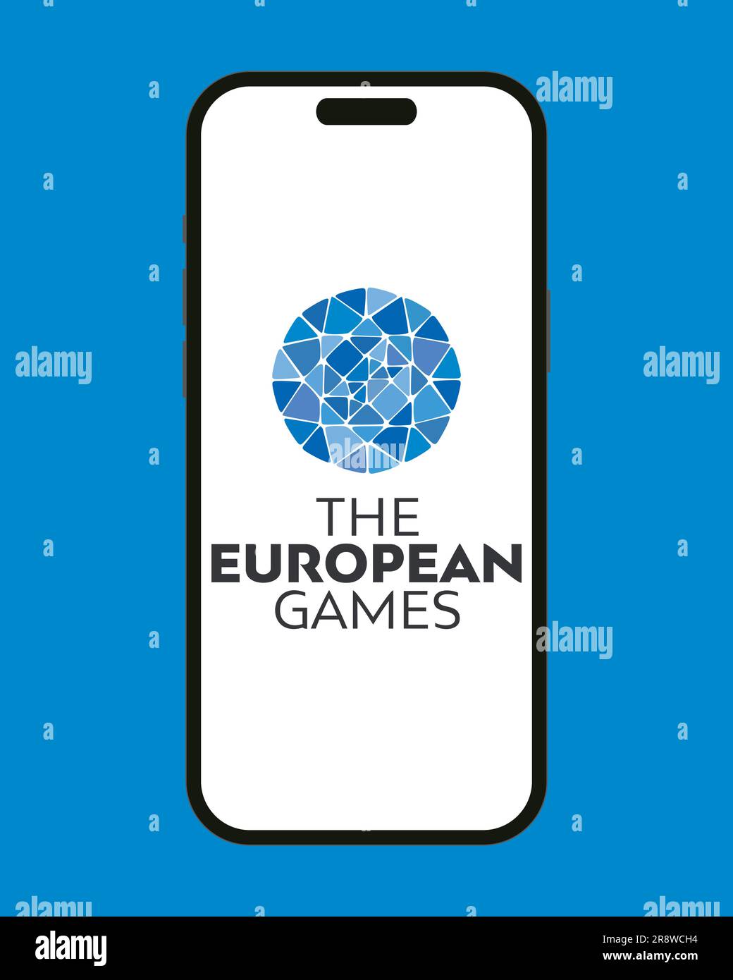 Kiew, Ukraine - 19. Juni 2023: Logo der Europaspiele 3. am Telefon. EG2023 internationale Sportveranstaltung findet in Krakau statt. Polen bietet Qualifi Stock Vektor