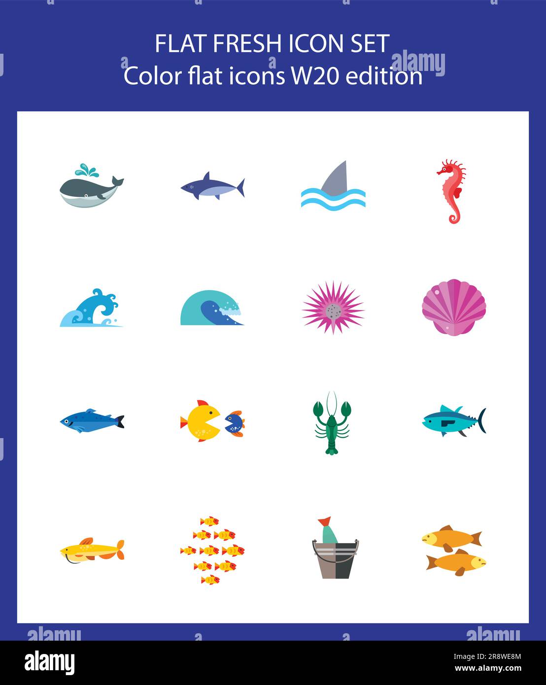 Sea Life Icon Set. Fische, Weichtiere und Arthropoden Stock Vektor