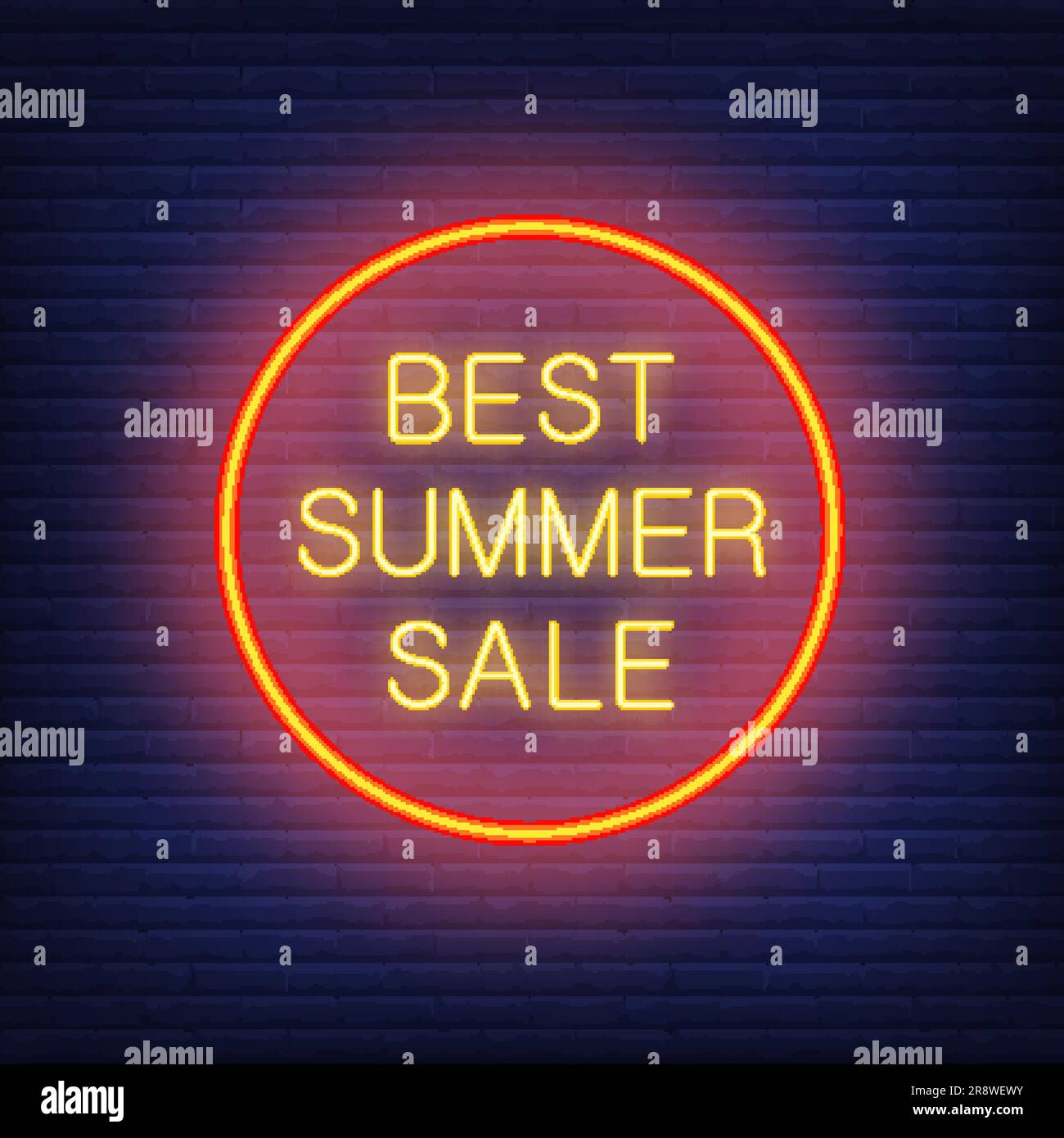Bestes Sommerangebot Neontext im Kreis Stock Vektor