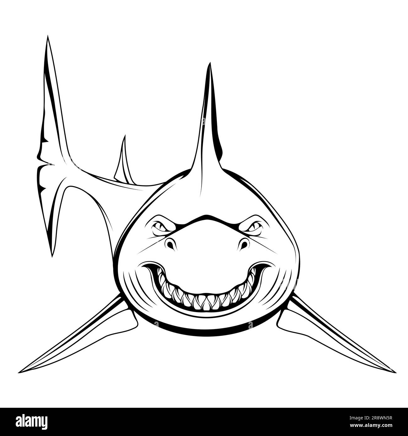 Weißer Hai. Vektordarstellung eines skizzierten größten Raubfischs. Zorniges gruseliges Lächeln und Zähne. Stock Vektor
