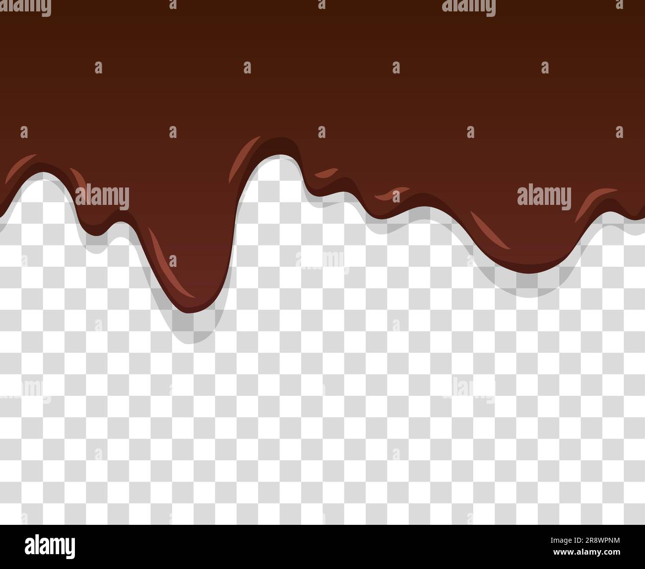 Geschmolzene Schokoladenüberzug mit nahtloser Textur. Schokolade tropft oder tropft auf transparentem Hintergrund. Süßes Eis. Vektordarstellung. Stock Vektor