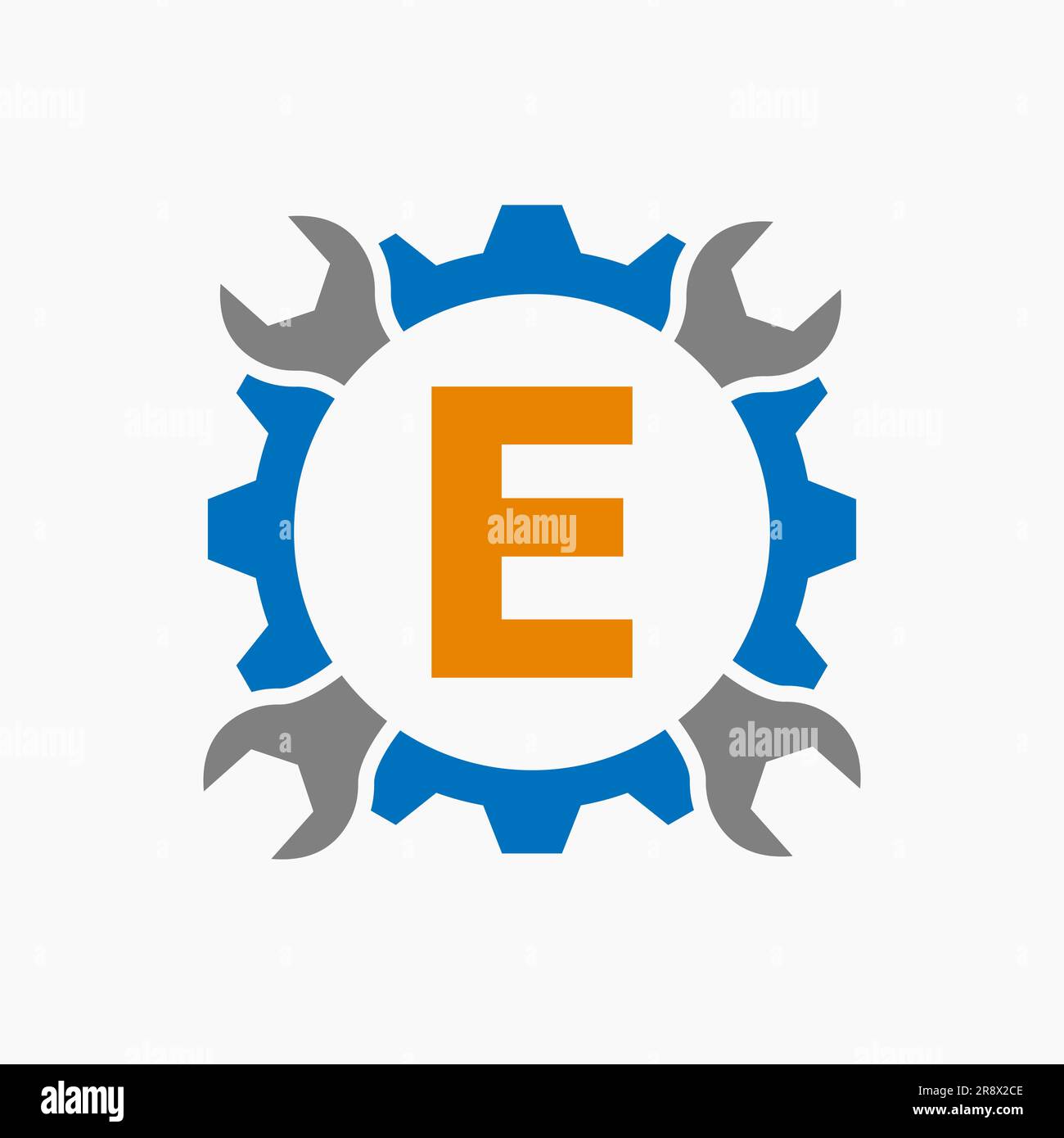 Buchstabe E Reparaturlogo Zahnradtechnologie-Symbol. Design Des Logos Für Bauleistungen Stock Vektor