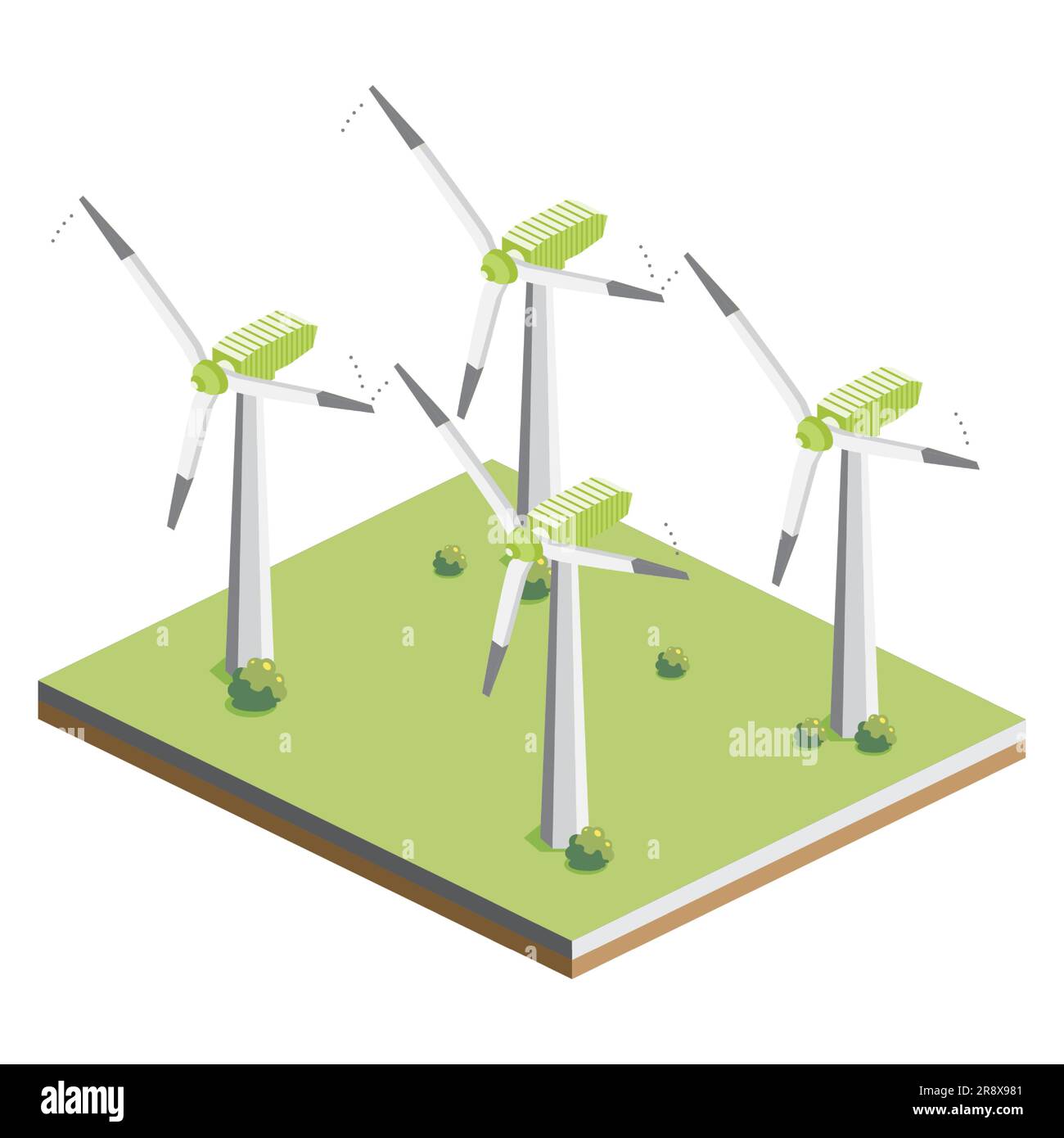 Windturbinenfarm. Isometrischer Stromerzeuger. Vektordarstellung. Saubere Eneergie. Stock Vektor