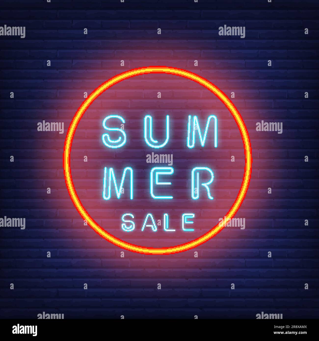 Sommerangebot Neontext im Kreis Stock Vektor