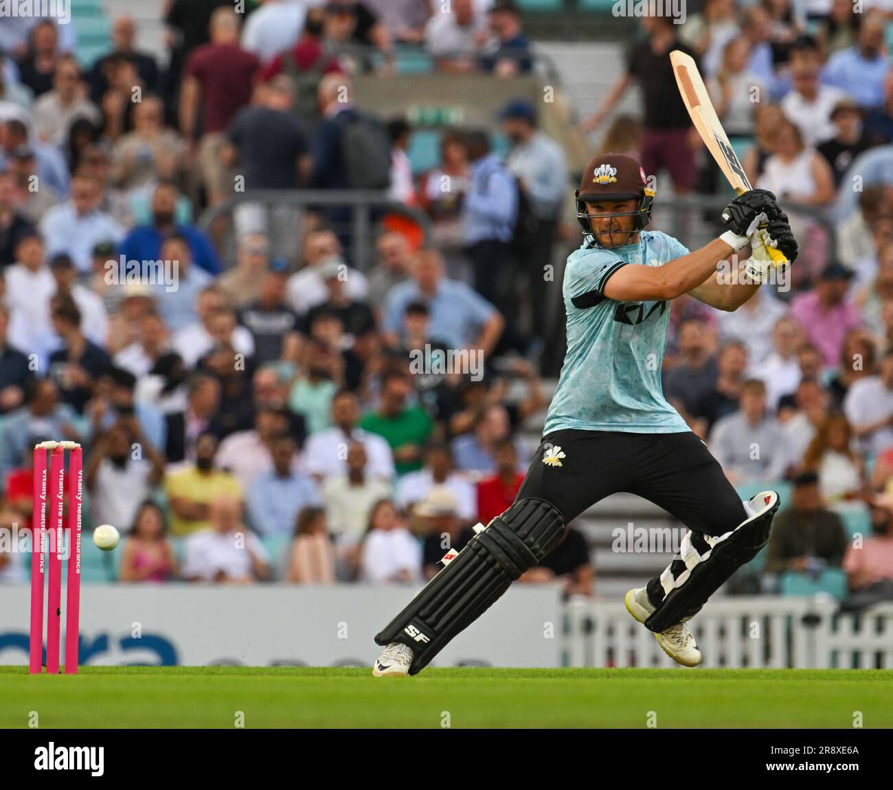Oval, England. 26. Mai 2023. Laurie Evans vom Surrey County Cricket Club während des Vitality Blast-Spiels zwischen Surrey und Middlesex. Kredit: Nigel Bramley/Alamy Live News Stockfoto