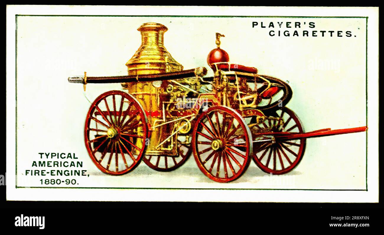 American Fire Engine 1880-90 - Oldtimer-Zigarettenkarte Stockfoto