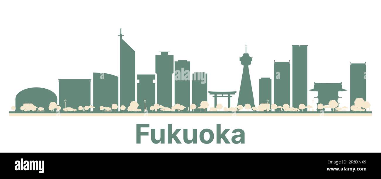 Abstrakte Skyline von Fukuoka Japan City mit farbigen Gebäuden. Vektordarstellung. Business Travel and Tourism Concept mit moderner Architektur. Stock Vektor