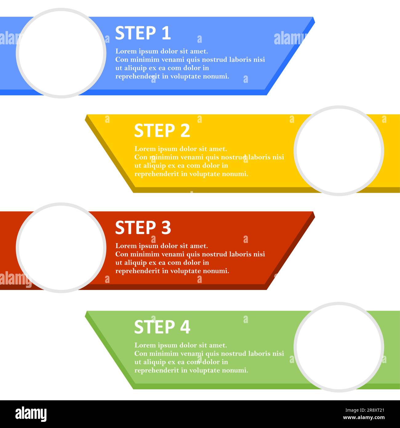 Farbenfrohe Infografik mit Zahlen 4 Optionen. Verwendet für Präsentation,Bildung,Marketing, Projekt,Strategie,lernen,kreativ,Wachstum,Treppe,Web,Text,Layout, Stock Vektor