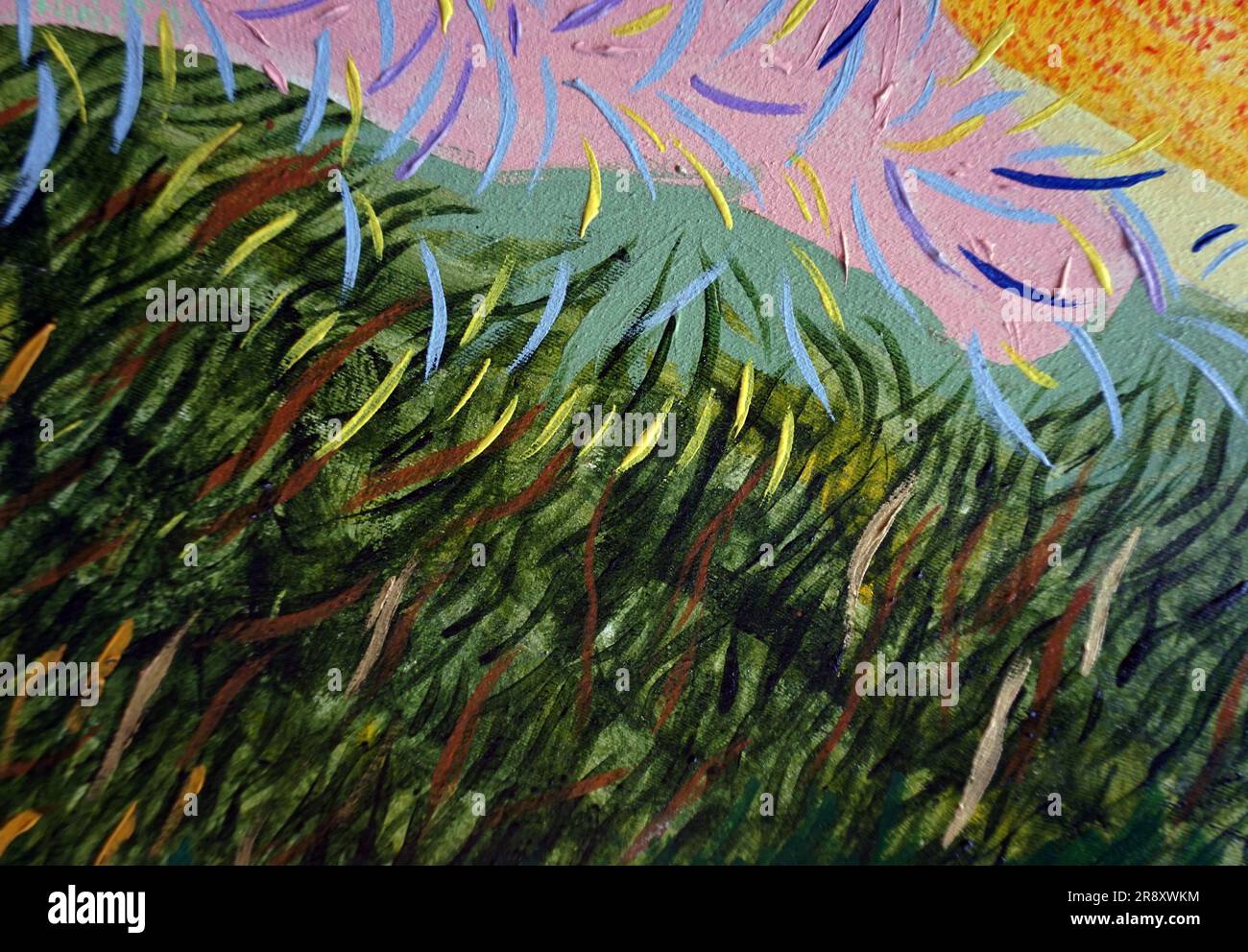 Ölgemälde helle Farben Abstrakter Kunsthintergrund auf Leinwand Stockfoto
