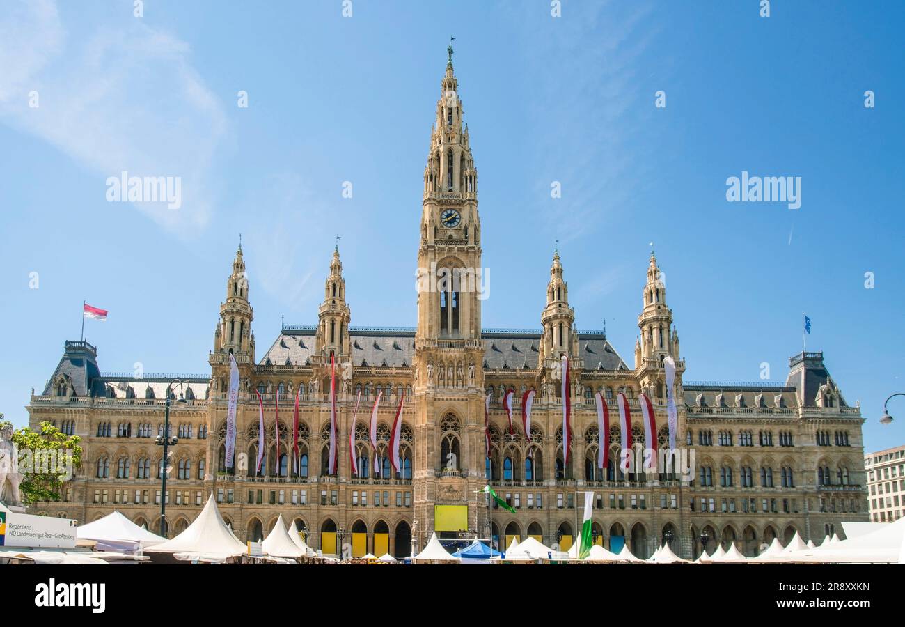 Rathaus von Wien mit einer Feier im Sommer, Österreich Stockfoto