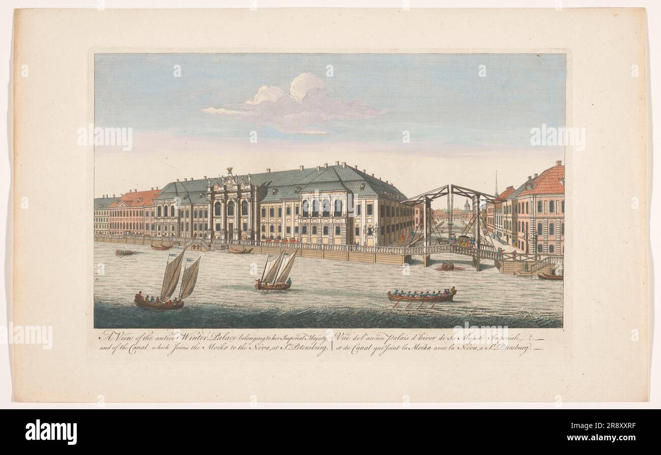 Blick auf den Winterpalast und den Kanal zwischen den Flüssen Mojka und Neva in Sankt Petersburg, 1745-1794. Stockfoto