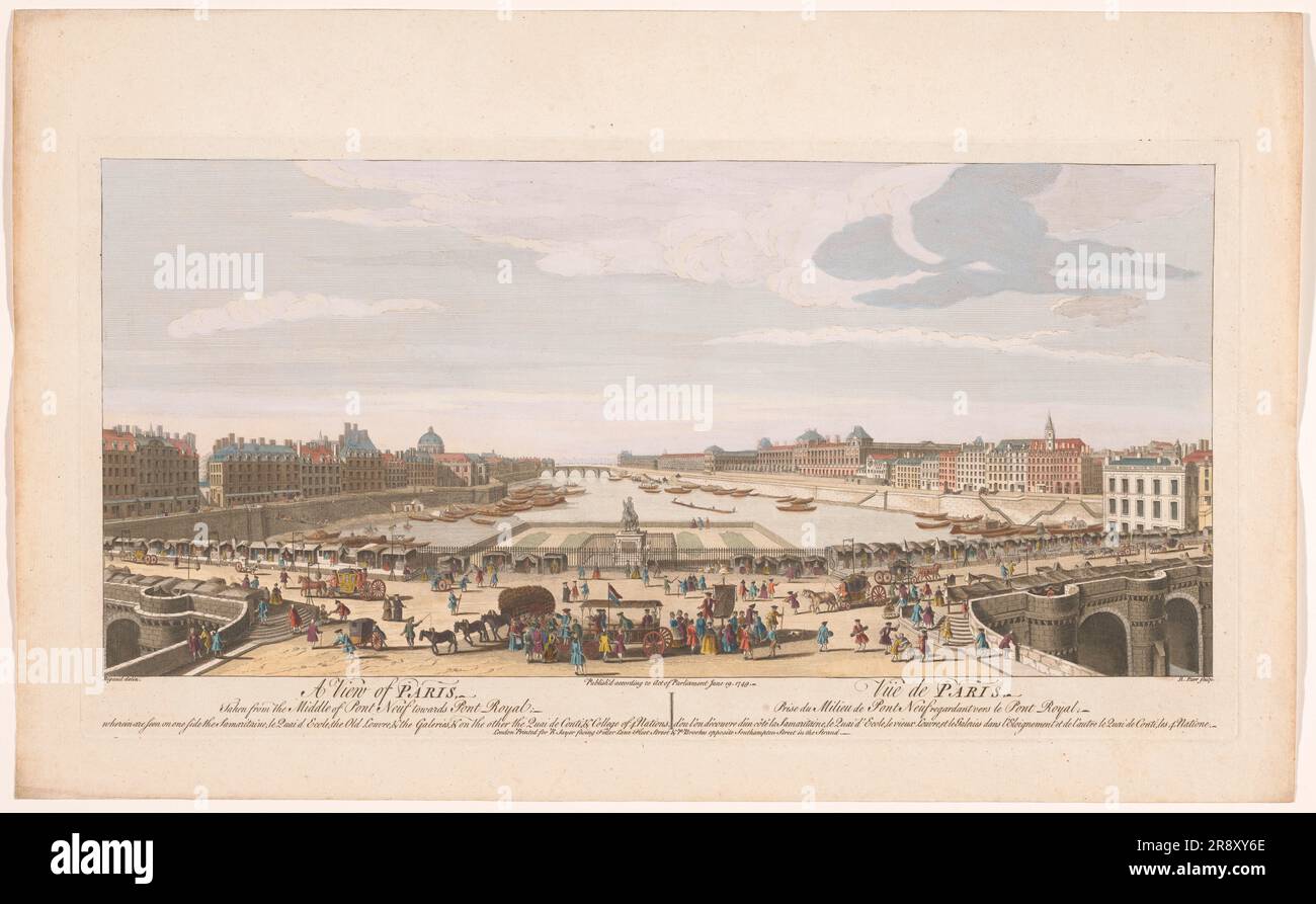 Blick auf die Pont Neuf über die seine in Paris, Blick auf die Pont Royal, 1749. Stockfoto