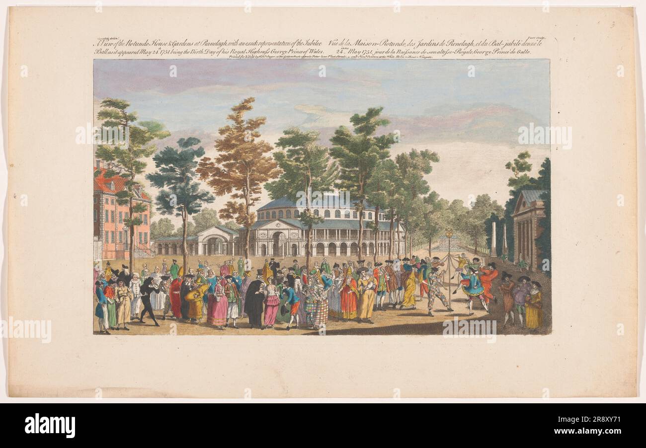 Blick auf die Rotunde in Londons Ranelagh Gardens mit einem Maskenball anlässlich des Geburtstages des Prinzen von Wales am 24. Mai 1751, 1751-1753. Stockfoto