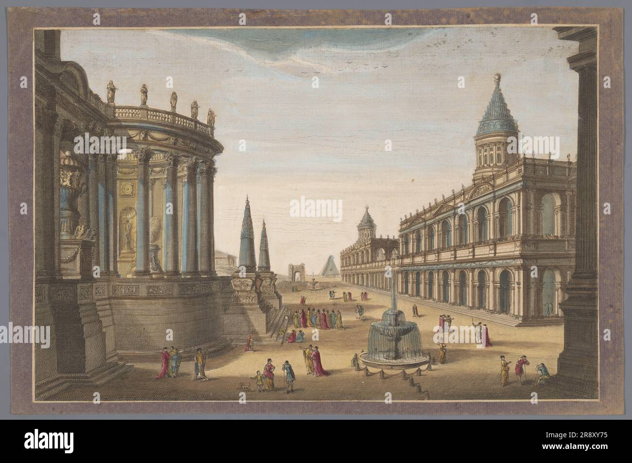 Blick auf den Tempel der Vesta, die Pyramide des Cestius und andere Gebäude in Rom, 1745-1794. Stockfoto
