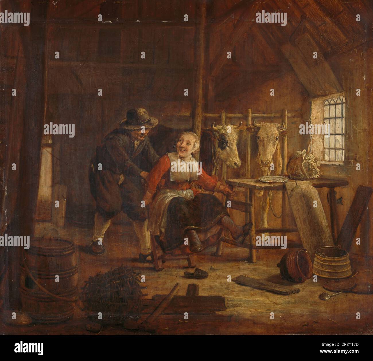Flirten in einem Kuhstall, 1645-1672. Stockfoto
