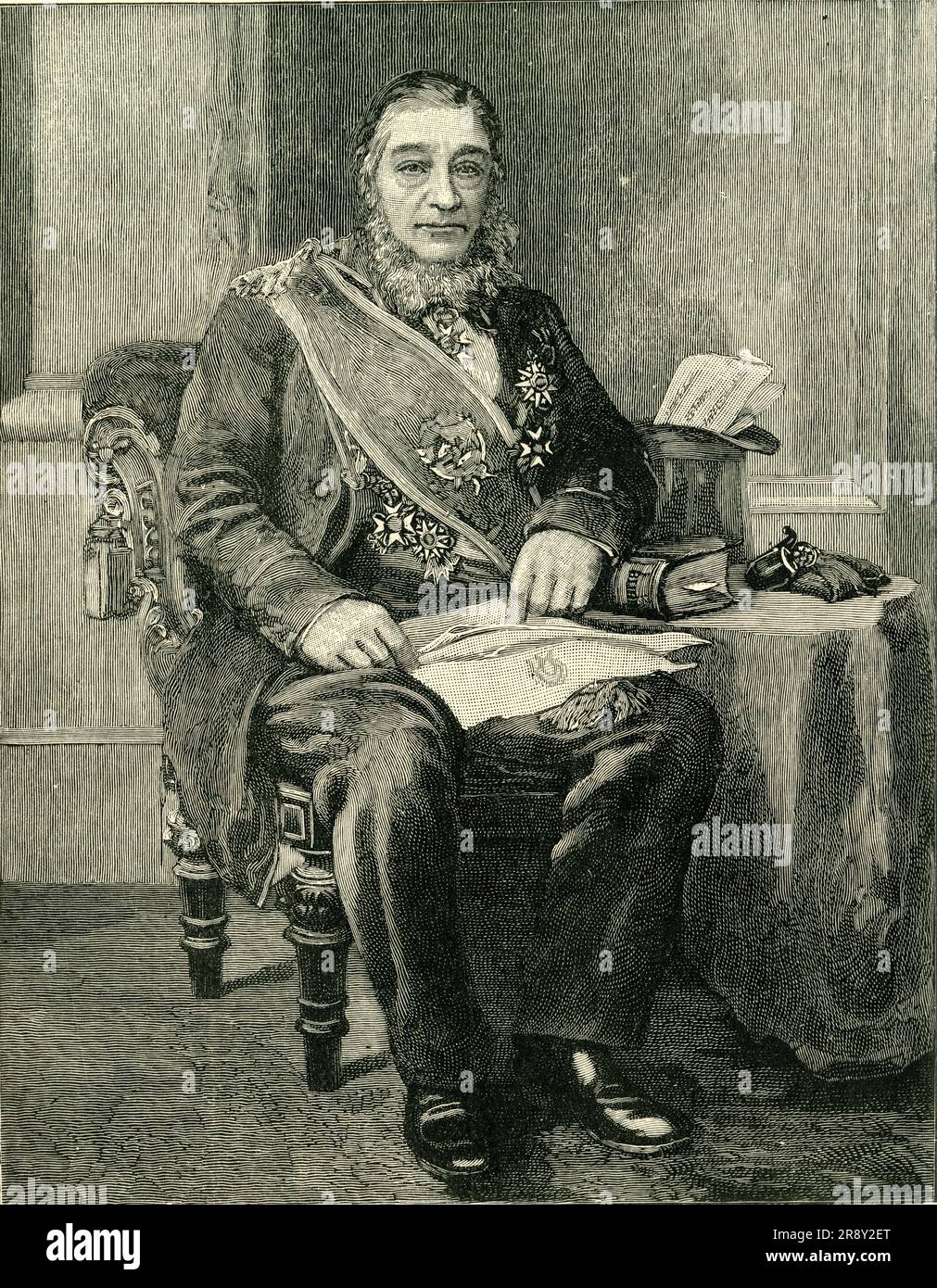 "Mr. Krugers Portrait, gehängt im Raad-Saal in Pretoria", c1900. Südafrikanischer Boer-Führer Paul Kruger, Präsident von Transvaal. Gravur nach einem Foto. Aus "Cassell's History of England, Vol. IX". [Cassell and Company, Limited, London, Paris, New York &amp; Melbourne] Stockfoto