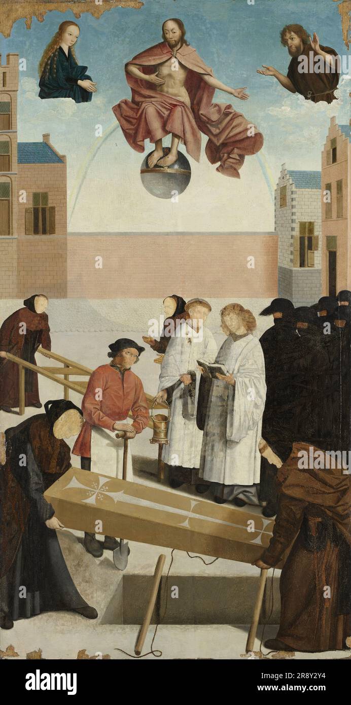Die sieben Werke der Barmherzigkeit, 1504. Die Toten begraben. Eines der sieben Corporal Works of Mercy. Stockfoto