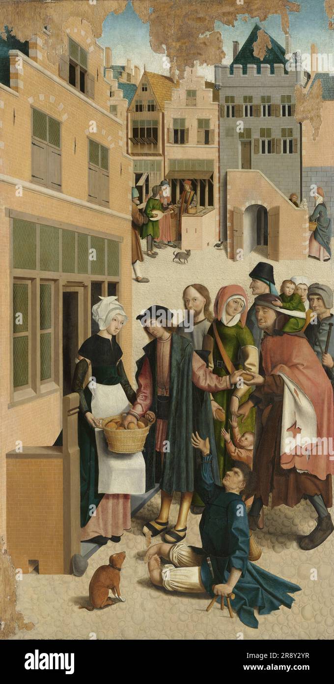 Die sieben Werke der Barmherzigkeit, 1504. Weitere Titel: Podiumsdiskussion eines Polyptychus mit den sieben Corporal Works of Mercy: Ernährung der Hungrigen. Stockfoto