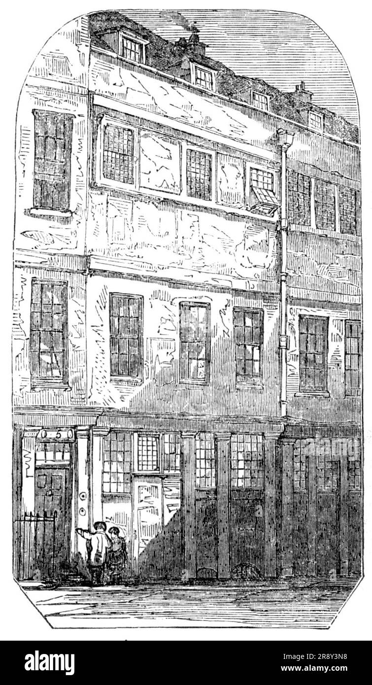 Das Haus, in dem Chatterton starb, Brook-Street, Holborn, 1857. „...wir schauten uns das Gentleman's Magazine an... um einen Bericht über die Umstände des Todes des jungen Dichters zu finden, fanden aber keine Erwähnung davon, sein Ruhm war dann nicht von ausreichender Bedeutung, um viel Aufmerksamkeit zu erregen. Aber wir haben erfahren, dass es im Haus von Mrs. Angle war, einer Sackmacherin in der Brook-Street, dass Chatterton, ein oder zwei Tage nachdem er zufällig in ein offenes Grab in der Old St. gestürzt war Der Friedhof Pancras starb und wurde zur Beisetzung in die Grabstätte der Gemeinde gebracht, in der hauptsächlich die Armen lebten Stockfoto
