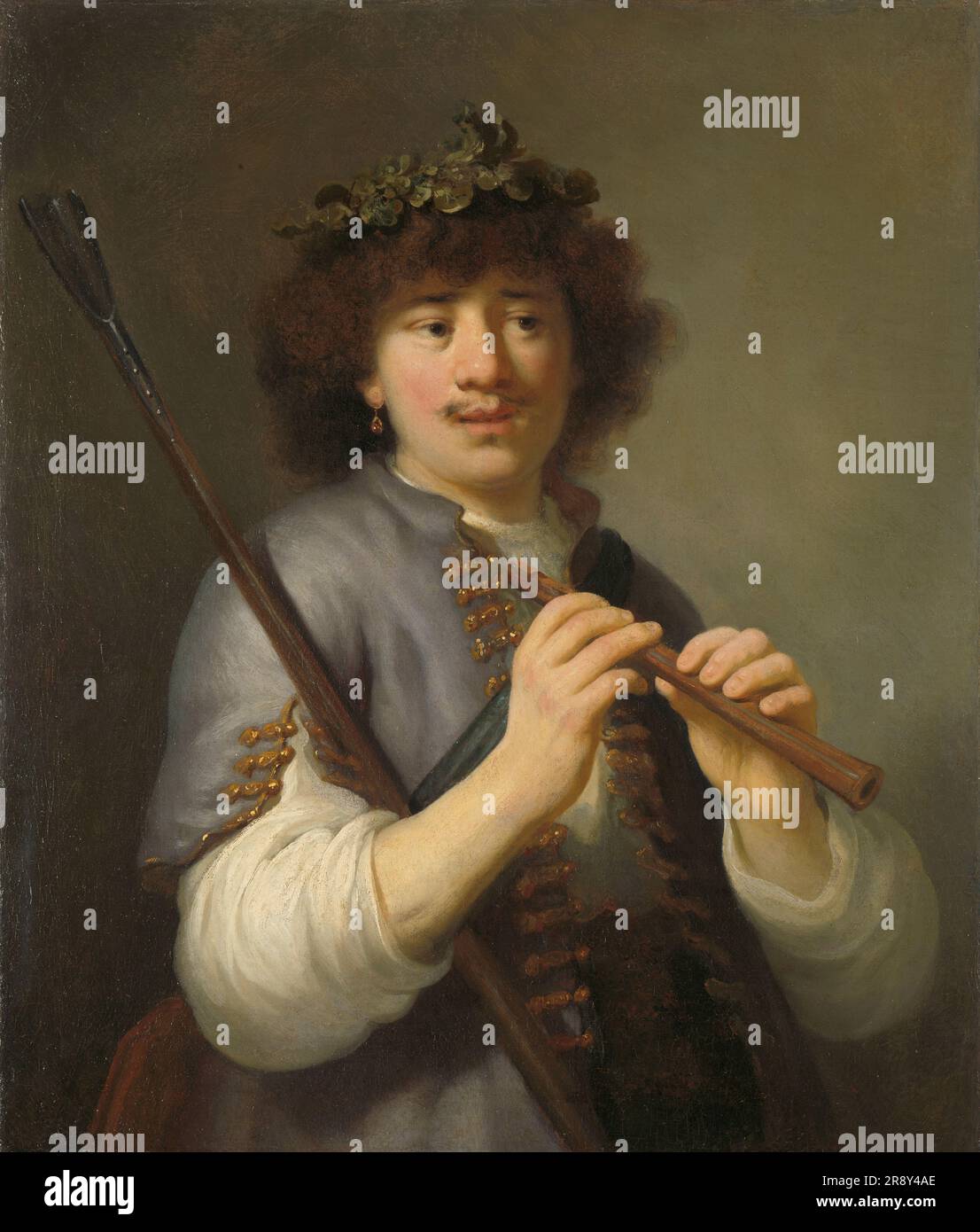 Rembrandt als Hirte mit Stab und Flöte, c.1636. Stockfoto