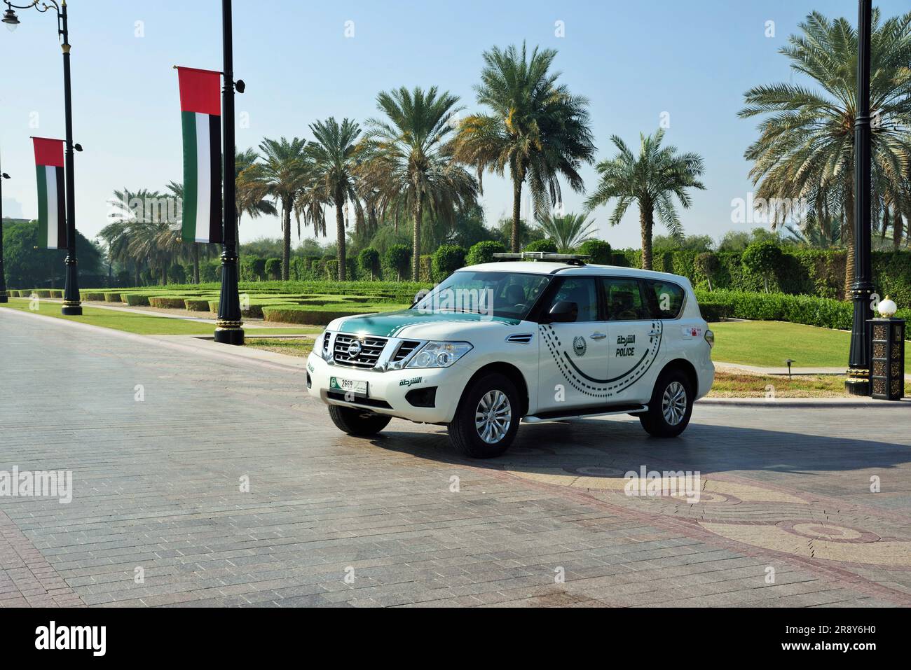 Polizeiauto, Zaabel-Palast, Zabeel-Palast, Dubai, VAE, Vereinigte Arabische Emirate, Naher Osten Stockfoto