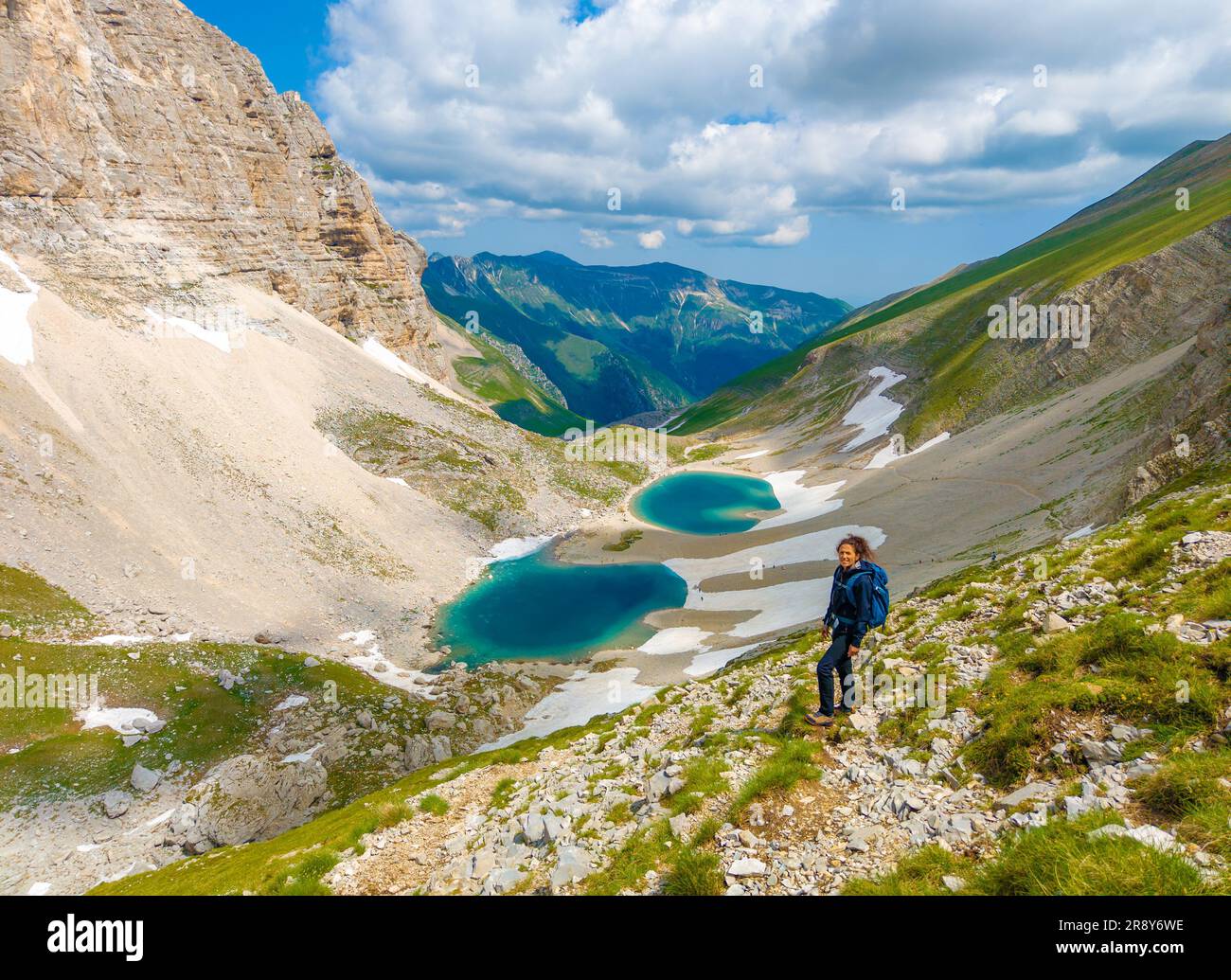 Monte Redentore und Pilato See (Italien) - der Landschaftsgipfel der Sibillini Range, Regionen Umbrien und Marken. Einer der höchsten Gipfel der Apennine Stockfoto