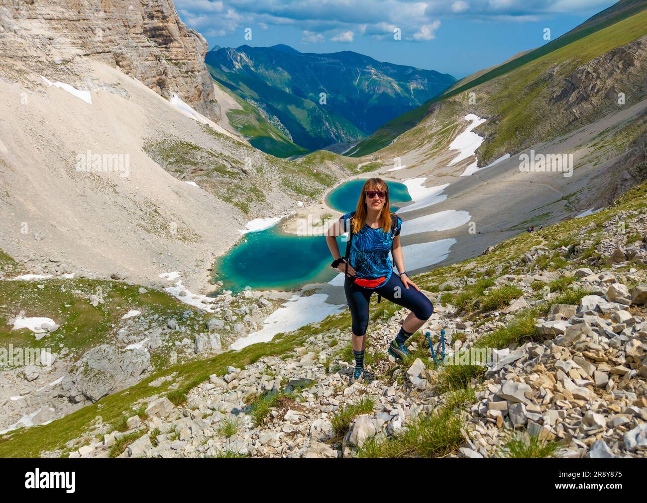 Monte Redentore und Pilato See (Italien) - der Landschaftsgipfel der Sibillini Range, Regionen Umbrien und Marken. Einer der höchsten Gipfel der Apennine Stockfoto