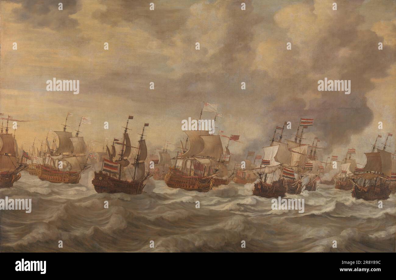 Episode der Four Days' Naval Battle (11-14. Juni 1666), in oder nach 1666-in oder vor 1672. Das wird Willem van de Velde I. zugeschrieben Stockfoto