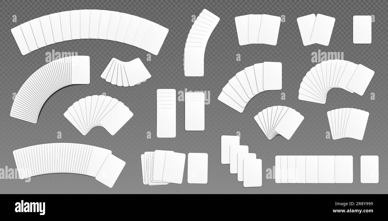 3D Poker, weiße Spielkarten, Spielmodell. Isolierte Papiersymbolvorlage für Casino- oder Fortune-Divination-Vorlage. Verschiedene Spielhandkombinationen und Alignment-Clipart für die Online-Anwendung Stock Vektor