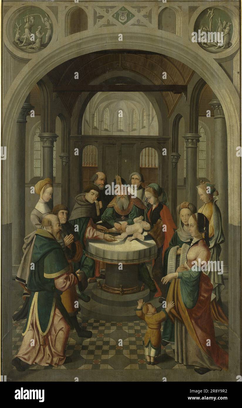 Panel eines Altarpiece mit Beschneidung Christi, auf Verso ist Auferstehung Christi, c.1520-c.1535. Dem Meister von Alkmaar zugeschrieben. Stockfoto