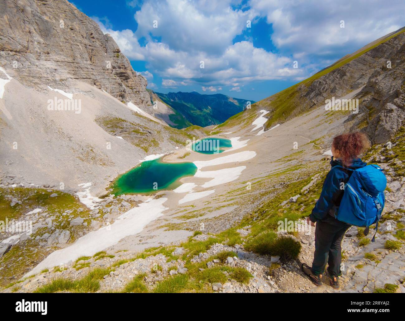 Monte Redentore und Pilato See (Italien) - der Landschaftsgipfel der Sibillini Range, Regionen Umbrien und Marken. Einer der höchsten Gipfel der Apennine Stockfoto