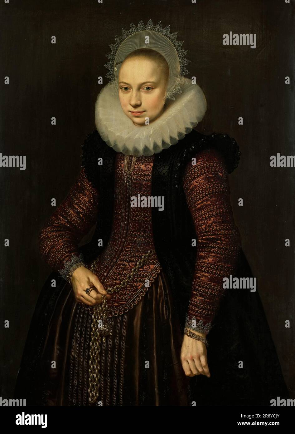 Porträt von Brechtje Overrijn van Schoterbosch (1592-1618), 1614. Stockfoto