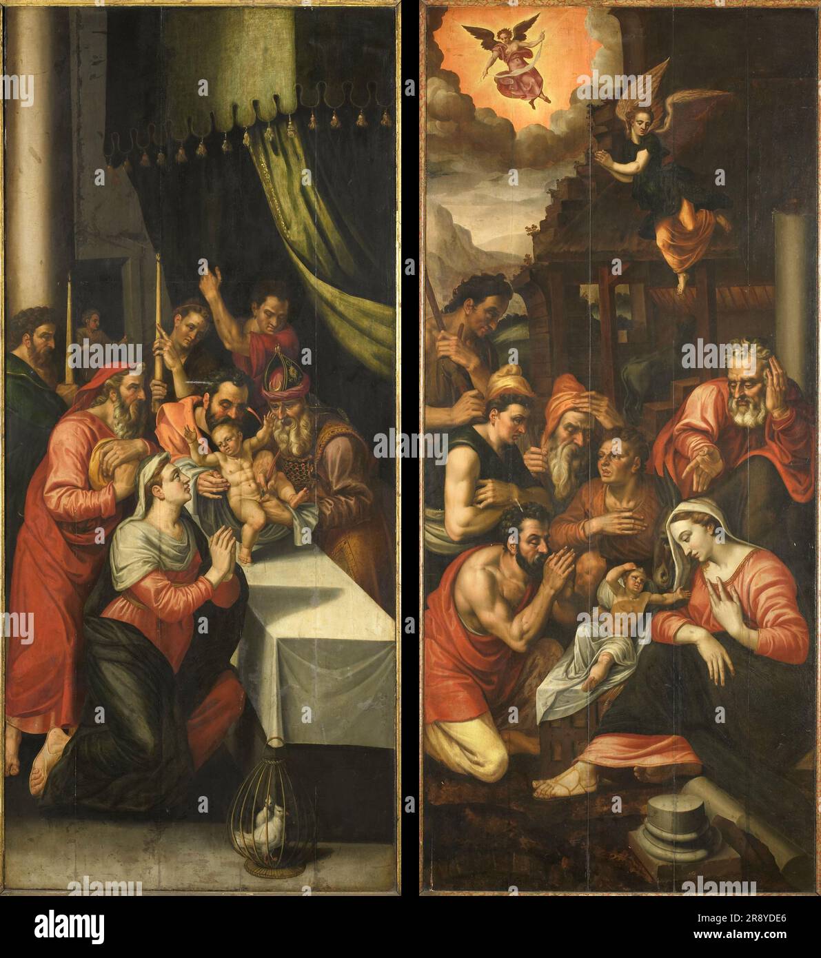 Altarpiece Wing mit der Beschneidung. Außen sind Johannes der Täufer mit dem Lamm Gottes, c.1570. Stockfoto