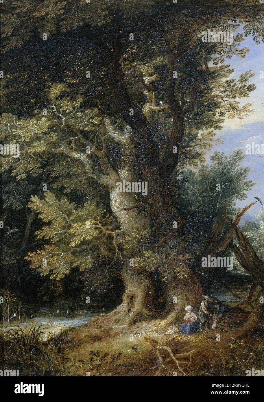 Ruhen Sie sich auf dem Flug nach Ägypten aus, 1600-1699. Die Art von Jan Brueghel I.. Stockfoto