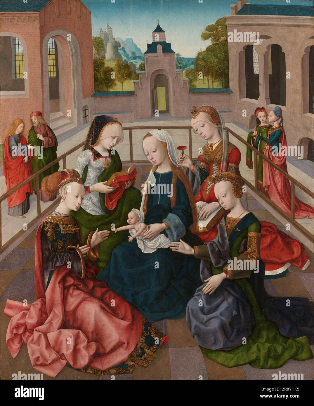 Die Jungfrau und das Kind mit vier Heiligen Jungfrauen, c.1495-c.1500. Stockfoto