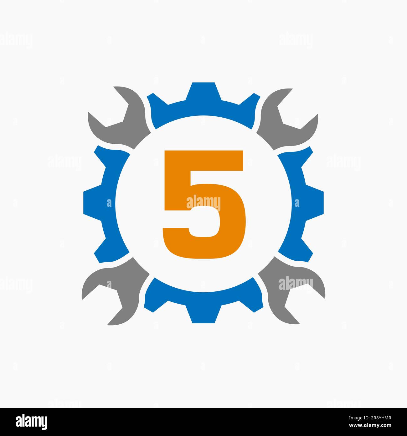 Brief 5 Reparaturlogo Gear Technology-Symbol. Design Des Logos Für Bauleistungen Stock Vektor