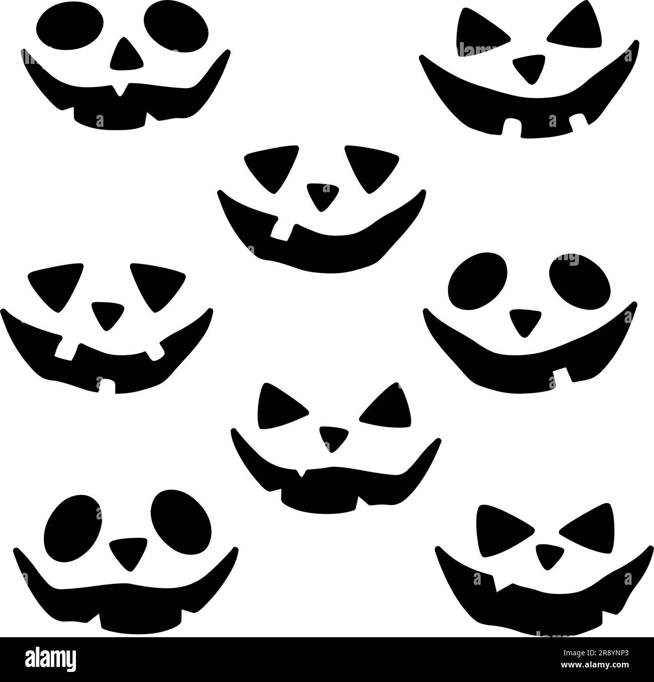 Ein Satz beängstigender und lustiger Gesichter von Halloween-Kürbissen Stock Vektor