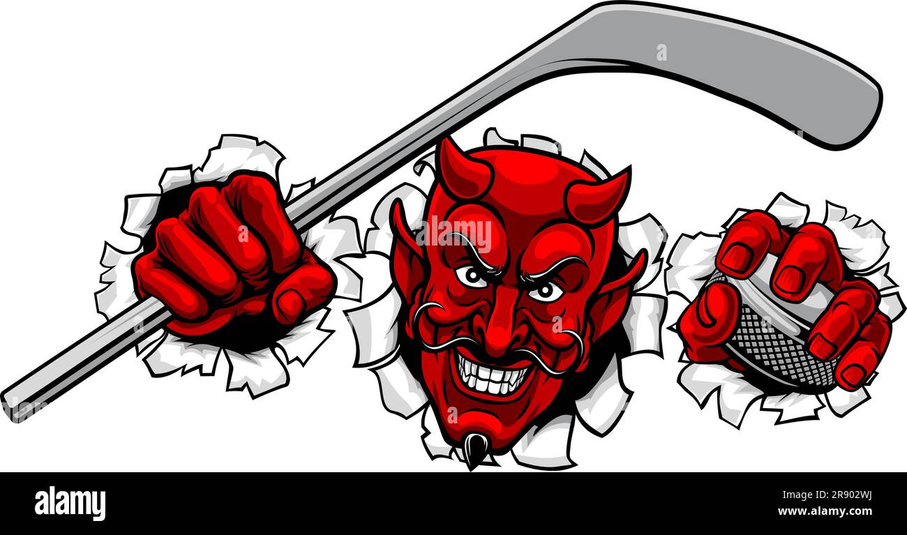 Teufel Satan Eishockey Sport Maskottchen Cartoon Stock Vektor