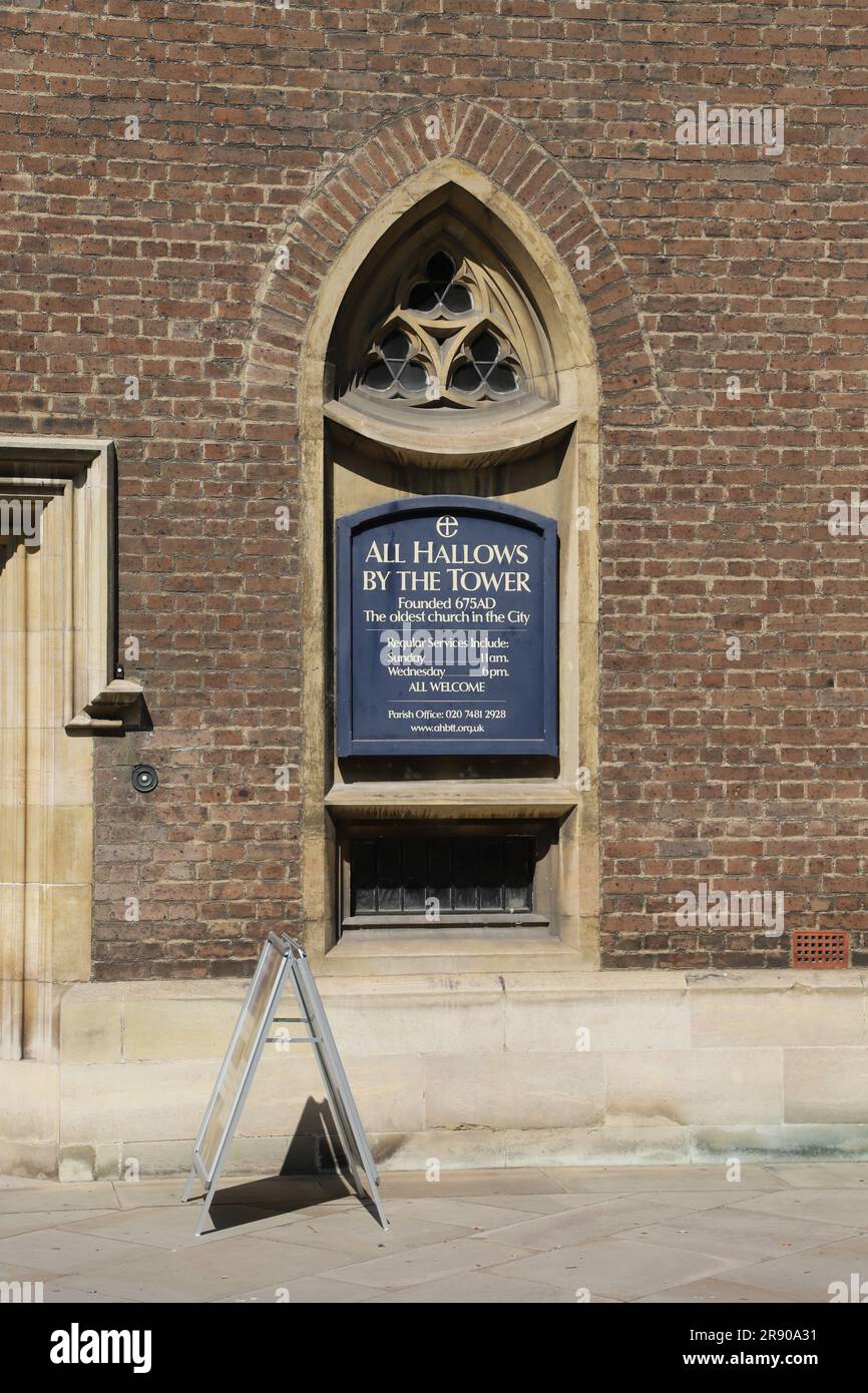 All Hallows by the Tower Church London 2023. Juni Stockfoto
