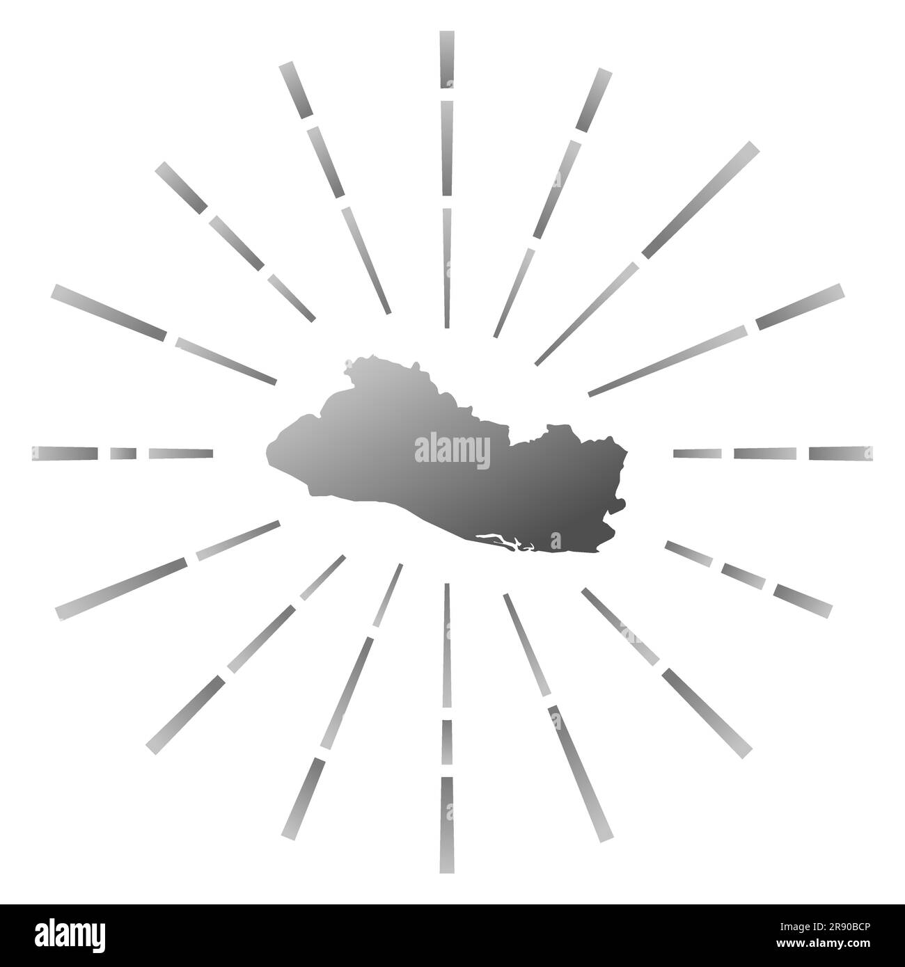 Die Republik El Salvador hat einen gradienten Sonnenaufgang. Landkarte mit bunten Sternrochen. Illustration der Republik El Salvador in den Bereichen Digital, Technologie, Stock Vektor